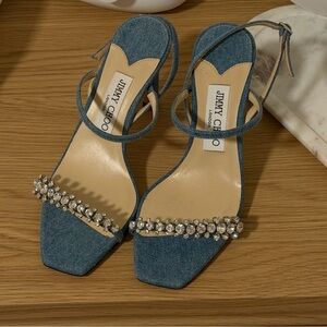 Jimmy Choo Denim Blue Crystal Heels